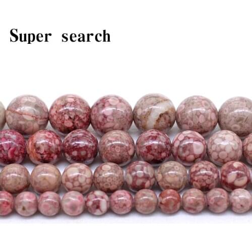 Natural Chrysanthemum Stone Coral Fossils Red Round Loose Beads 15" Strand Jewelry Accessories Making6 8 10 12MM Pick Size