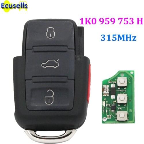 1K0959753H Keyless Entry Remote control transmitter 3+1 Button 315Mhz for VW Volkswagen Golf Jetta Rabbit GTI CC 1K0 959 753 H