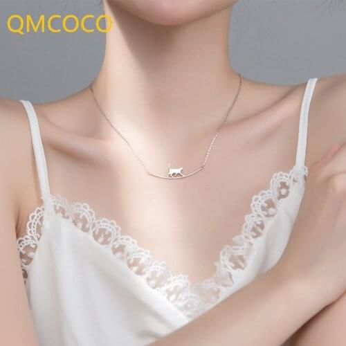QMCOCO 925 Silver Necklace 2021 Trend Design Cat Climbing Pole Party Jewelry Girls Accessories Birthday Gifts