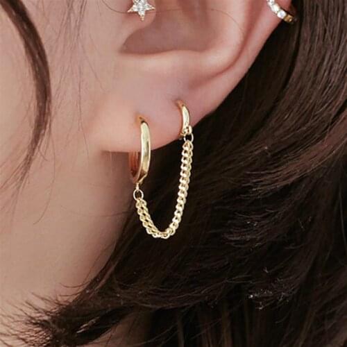 1 PCS Simple Mini Circle Link Chain Women Earrings Personality Punk Street Girls Boy Single Earrings Fashion Jewelry