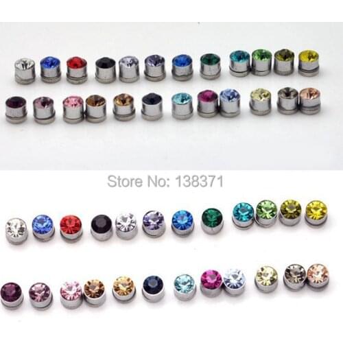 No pierced 2019 New 5mm width titanium steel Women Men unisex Magnetic stud earrings Austrian crystal 24 colors