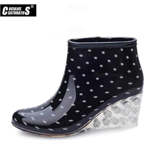Cuculus 2020 Women Wedge Rain Boots Female Ankle High Heel Boots Rain Waterproof Wellies Boots Women Rubber Water Shoes 1296