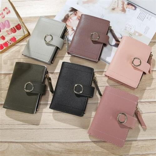 Pure Colored PU Purse Short Wallet for Lady Lovely Billfold Lovely Buckled Billfold for Woman Card Holder F1146