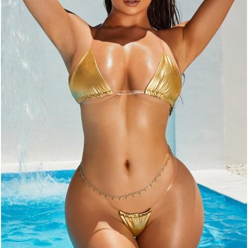 Women Sexy PU Leather Swimsuit Bikini Set Three-Point Split Bikini Transparent Shoulder Strap Bikini Female Summer Beachwear