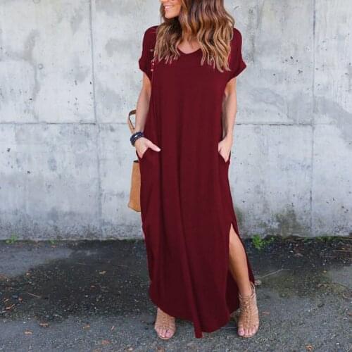 Sexy Summer Women Dress 2021 Solid Casual Short Sleeve Maxi Dress For Women Long Dress Free Shipping Lady Dresses Plus Size 5XL