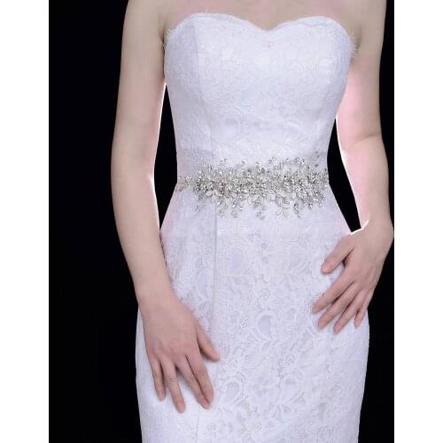 ZMSH349 Wedding Accessories Belts For Women White Ribbon Bridal Rhinestone Belt Flowers for Dresses Handmade Silver Crystal