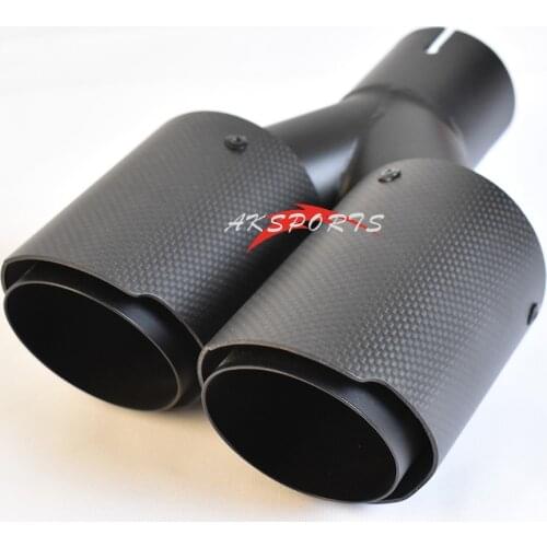 1 PC Y Style Matt Black Model Dual Left Side Carbon Fiber Stainless Steel Universal Auto Exhaust Tip Double Muffler Tip