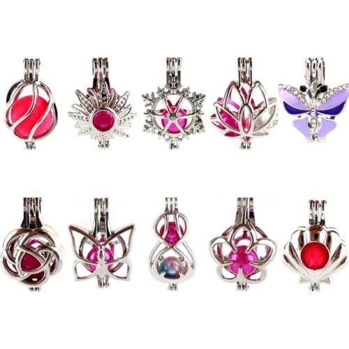 10X Insect Lotus Flower Beads Cage Locket Pendant Perfume Diffuser Stone Pearl Cage Mothers Day Gift
