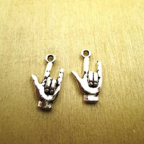 20pcs- 21x12mm Hand Sign Charms Pendants , I Love You 2 Sided DIY necklace/ bracelets charms antique silver tone