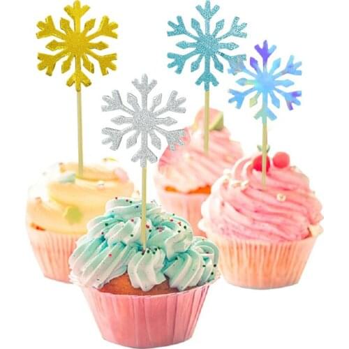 20pcs Snowflake Cake Topper Kids Christmas Birthday Cupcake Toppers Baby Shower Wedding Party Glitter Cakes Decor Accessories