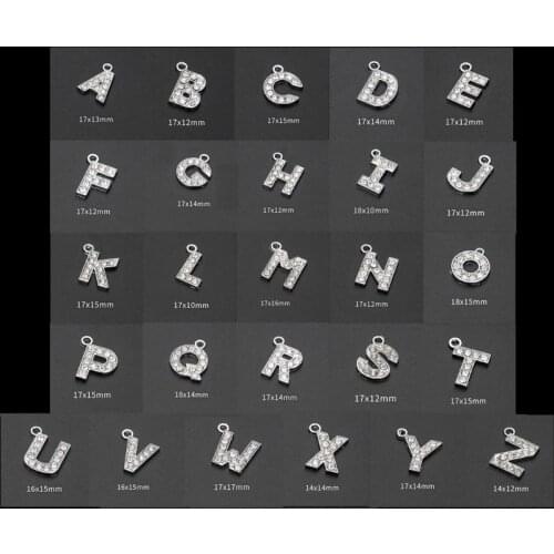 26Pc Rhinestone Letter Charm Alphabet Crystal Letter Bead Pendant Jewelry Making F3MD