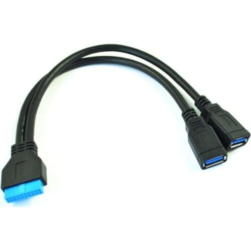 8-Inch USB 3.0 20-Pin Motherboard Female to 2 Type-A Female Connector Y-Cable Z4