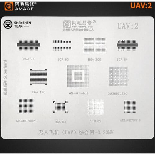 AMAOE Stencil UAV:2 UAV2 For Drone BGA Reballing Stencil BGA96 BGA60 BGA200 BGA84 BGA178 BGA63 A9-A1-RH DM365ZCE30 STM32F BGA63