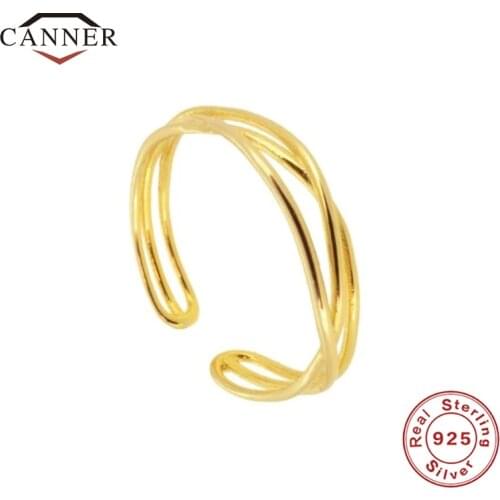 CANNER Real 925 Sterling Silver Gold Plated Rings for Women Fashion Cross Cutout Ladies Open Wedding Ring Gifts Jewelry Anillos
