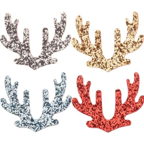 40PCS 1.6inch Glitter Antlers Kawaii Hair Accessories for Baby Girls Flower Center Christmas Hair Bows Supplies DIY Appliques