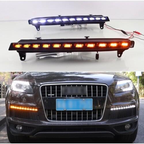 DNO12V LED DRL Daylights For Audi Q7 2010 2011 2012 2013 2014 2015 Dynamic Yellow Turn Signal Daytime Running Light Car Foglamp