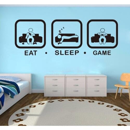 Home Decor Eat Sleep Game Sign Wall Art Decals Joystick Playing Vinyl Wall Sticker Kids Gamers Room Decoration Murals AF068