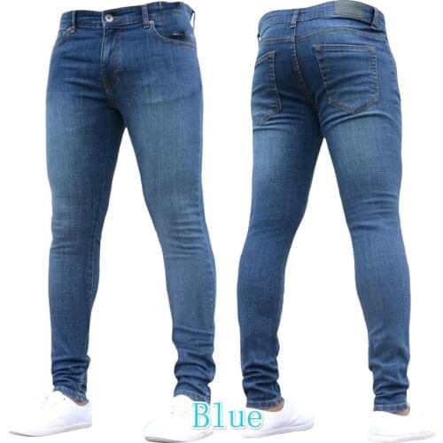 Men Jeans Pants Slim Fit Stretch Mid Waist Denim Pencil Trousers Men Casual Pure Color Skinny Black Jeans Pantalones
