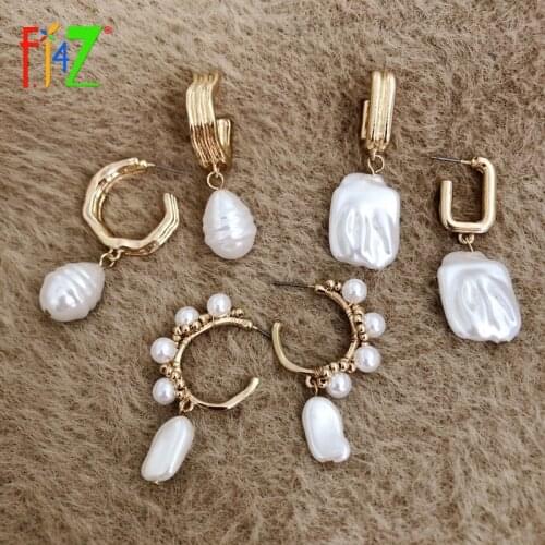 F.J4Z Trend Hot Irregular Pearl Earrings for Women Baroque Simulated Pearl Charms Statement Earrings Gifts
