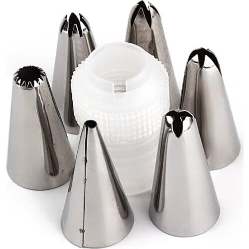 Brand New 6pcs/set Cake Fondant Pastry Icing Cream Decorating Bag Piping Nozzles +1 Coupler