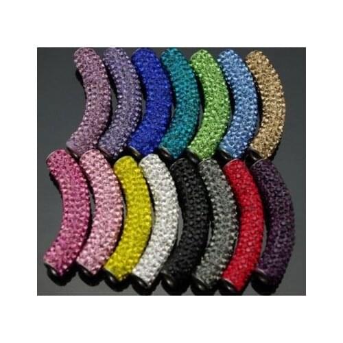 Uyrt344t 50*10mm Mixed 15 Color In Ramdom Clay long bending tube beads charms for bracelet crystal