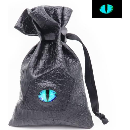 Haxtec dnd Eye Dice Bag Glowing The Dark Eye Drawstring Leather DND Dice Pouch Storage Bag for D&D Dice (Glowing Blue Eye)