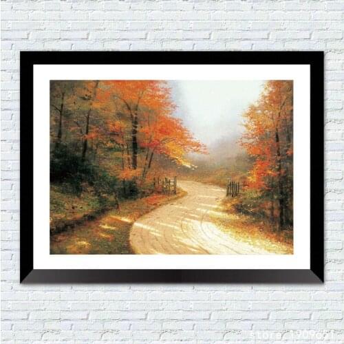 No frame Thomas autumn red leaves tree road scenery oil painting canvas printings printed on cotton wall art decoration picture