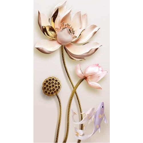 Lotus Fish Vertical Version Diamond Painting Round Full Drill Floral Nouveaute DIY Mosaic Embroidery 5D Cross Stitch Home Decor