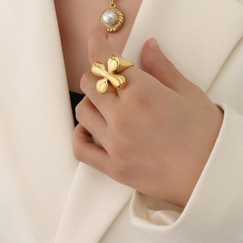 Big Floral statement rings for women stainless steel gold chunky cocktail ring hyperbole jewelry wholesale items unique jewelry