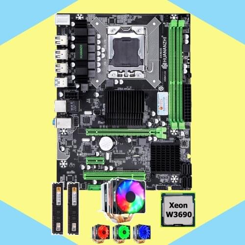 HUANANZHI X58 Pro motherboard bundle X58 LGA1366 motherboard with CPU Intel Xeon W3690 3.46GHz 6 heatpipes cooler RAM 16G(2*8G)