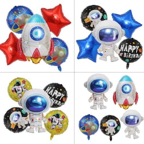 Astronaut rocket balloon combination cartoon toy hydrogen balloon baby birthday party decoration aluminum foil balloon package