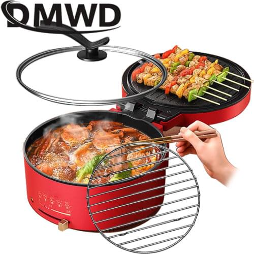 DMWD Multifunction Electric Crepe Maker Pizza Baking Pan Steak Barbecue Frying Grill Double-Plate Heating Hotpot Cooker Skillet