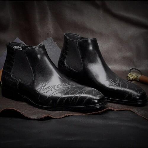 First layer cowhide shoes men 2020 new fashion Martin boots handmade words mens leather boots professional low boots men