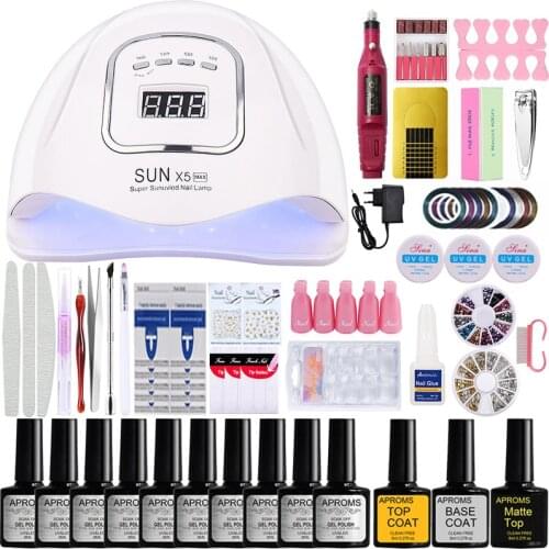 Nail Set UV LED Lamp Dryer Nail Gel Polish Set with Top Base Matte Coat Manicure Set Tools Electric Nail Drill Salon Nail Kit