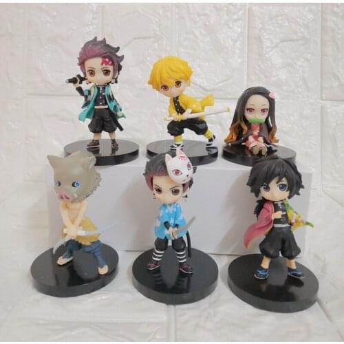 Set of 6 Japanese Anime Demon Slayer Small Doll Tabletop Ornaments Desk Decoration Childrens Gifts Kamado Tanjirou Kamado Nezuk