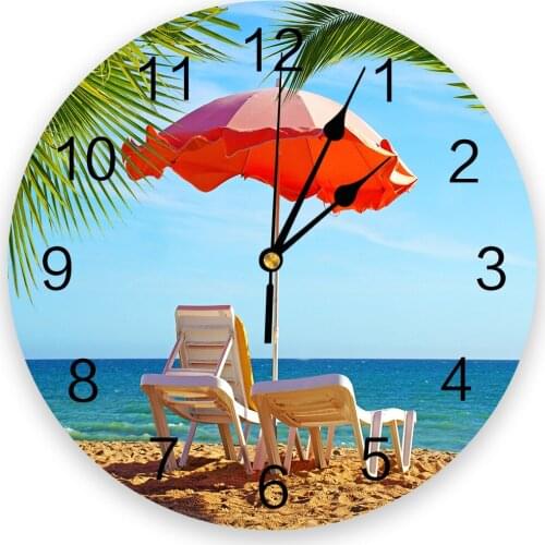 Red Parasol Beach Coconut Trees Umbrella Creative Wall Clock For Home Office Decoration Living Room Bedroom Hanging Watch
