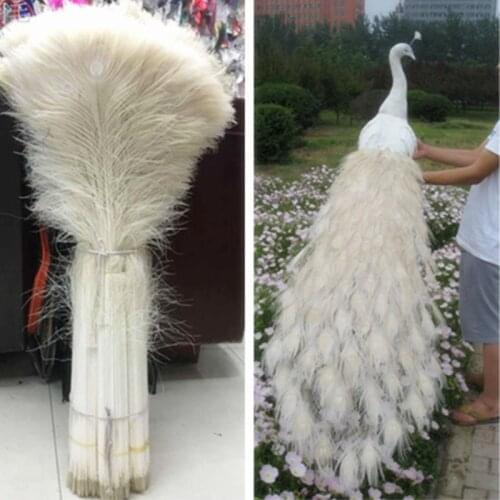 Wholesale 100pcs Beautiful Natural White Peacock Feather Eye 70-80 Cm/28-32 Inch Decorative Celebration Clothing Accessories Diy