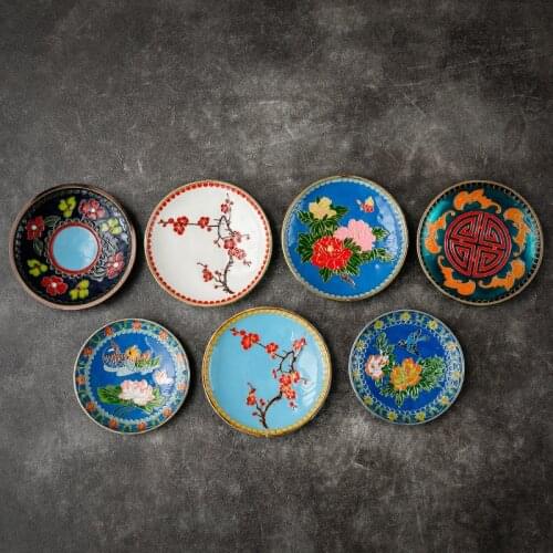 Kung Fu Tea Cup Coaster Tea Ceremony Cup Saucer Enamel Color Copper Tea Bearing Tea Mat Heat Proof Mat Zero Matching Coasters