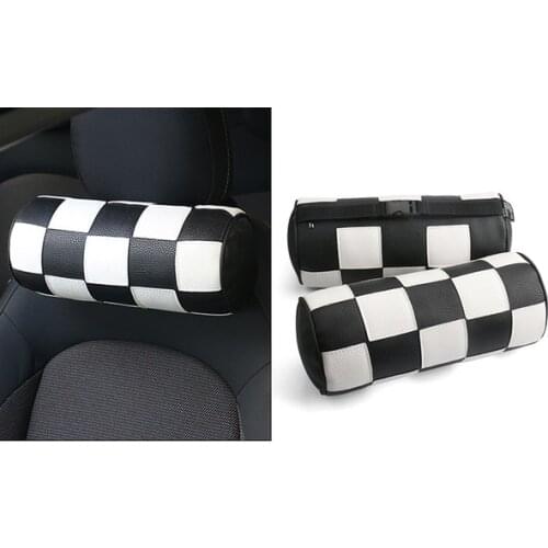 Check Union Jack Car Pillow Neck Headrest for MIN Cooper Universal Head Rest Cushion Pad Auto Styling Accessories x1
