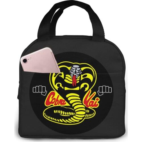 Cobra Kai Karate Fashion Portable Insulated Canvas Lunch Bag Cobra Kai Thermal Food Picnic Cooler Lunch Box for Women Kids Men