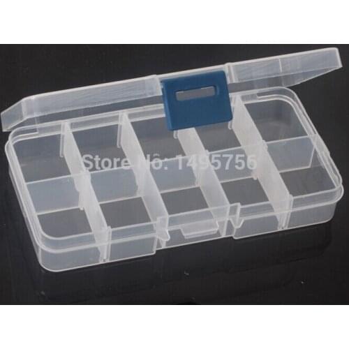 2pcs/lot 10 Grid 13.2x6.8x2.3cm Transparent Box Plastic Nail Art Pill Box Portable Storage Container Rhinestone Container