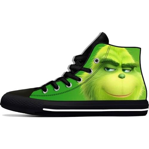 Cartoon Movie Anime Green Grinch Funny Fashion Casual Cloth Shoes High Top Lightweight Breathable 3D Print Men Women Sneakers