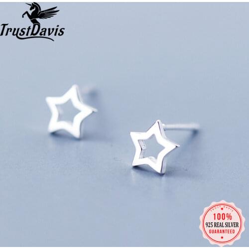 Trustdavis Real 925 Sterling Silver Fashion Sweet Mini Hollow Star Stud Earrings For Women Wedding Party Fine Jewelry Gift DS68