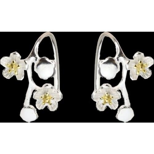 2021 New Silver Color Cherry Blossom Clip Earrings Mini Flower Literary Compact Cuff Earrings Women Girls Elegant Fine Jewelry
