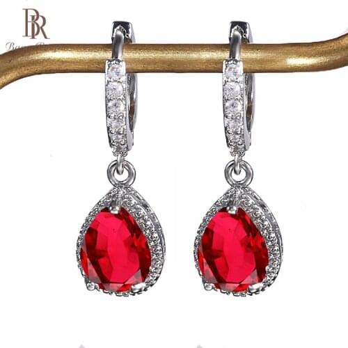 Bague Ringen Genuine silver women drop earring for women fashion jewelry 2021 with water drop shape ruby emerald gemstones gift