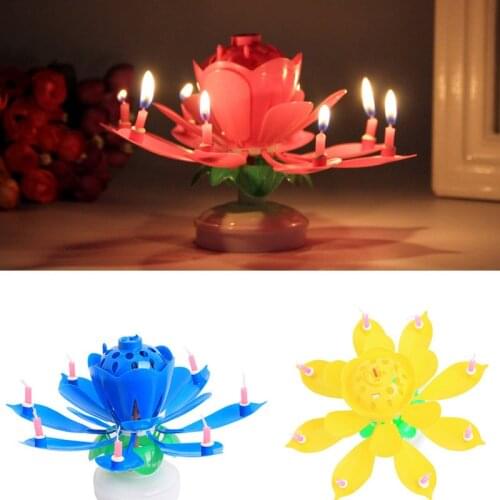 8pcs Candle Lotus Flower Rotating Happy Birthday Musical Candle Party DIY Cake Decoration Candles For Children Birthday Gift