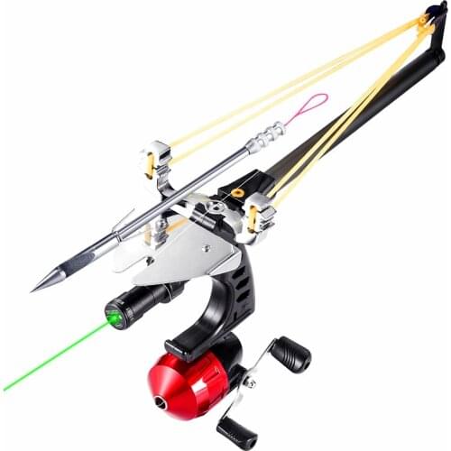 High Power Shooting Fishing Slingshot Precision Straight Rod Telescopic Catapult with Laser/ Fishing Reel Outdoor Hunting Fish