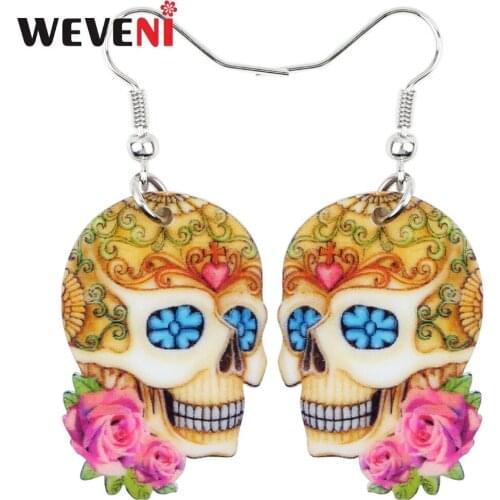 WEVENI Acrylic Dangle Drop Colorful Halloween Festival Skeleton Skull Earring Cute Long Trendy Jewelry For Girls Women Wholesale