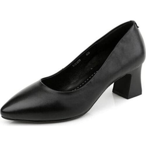 Famous 2020 Spring New Pointed Genuine Leather Shoes Women Fashion Shoes Soft Comfort Elegant High Heel Shoes Work Casual Shoes