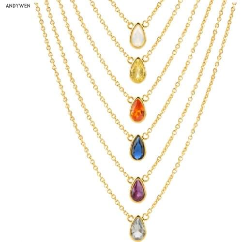 ANDYWEN 925 Sterling Silver 7 Colors Rainbow Colorful Ovals Zircon Charms Pendant Necklace 2021 Women Luxury Jewelry Choker
